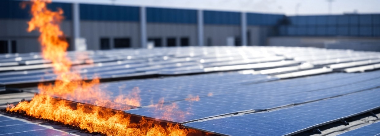 Zonnepanelen op een dak vatten vlam